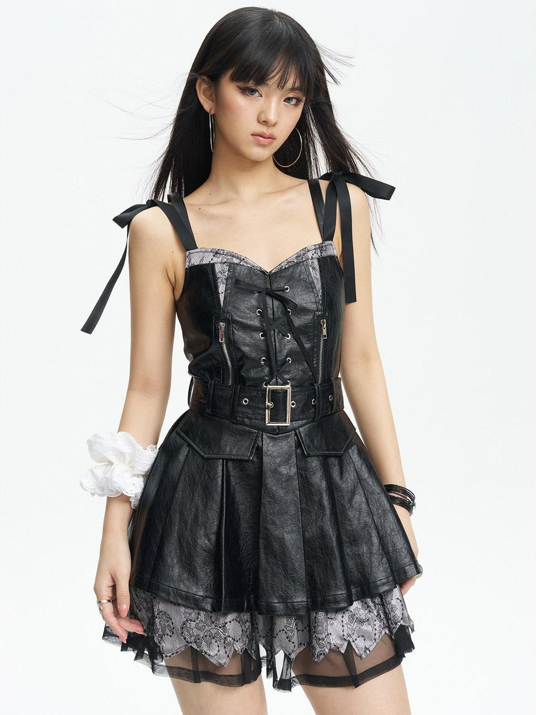 NextPassport MOF Black Strappy Off Shoulder Women's Pu Leather Slip Mini Dresses