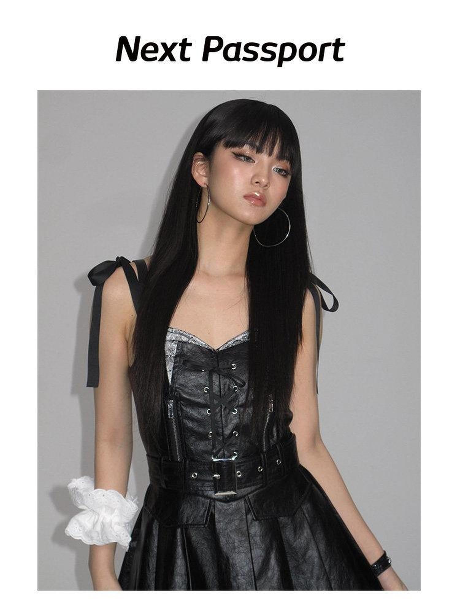 NextPassport MOF Black Strappy Off Shoulder Women's Pu Leather Slip Mini Dresses