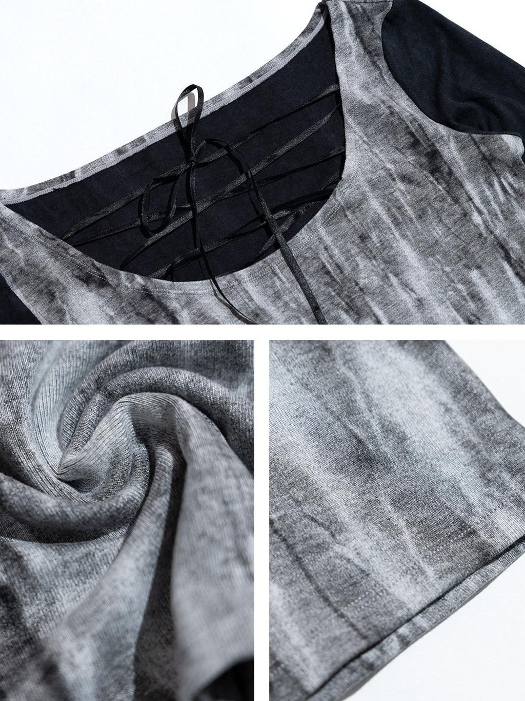 NextPassport MOF Black Tie Dye Printed Lace Up U Neck Women's Other Fabric Long Sleeve T-shirts