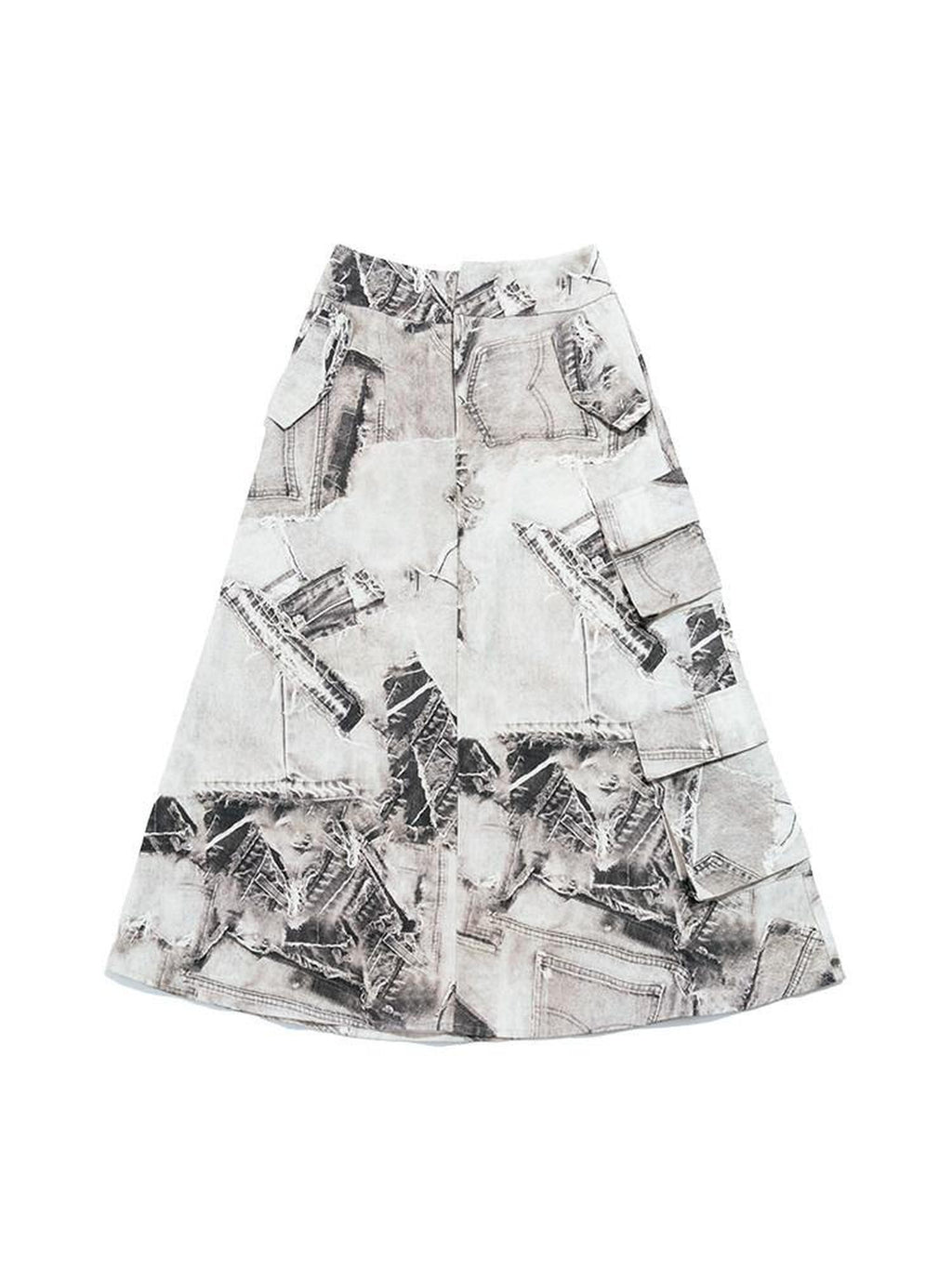 NextPassport MOF Black White Denim Print Asymmetrical A Line Women's Cotton Maxi Skirts