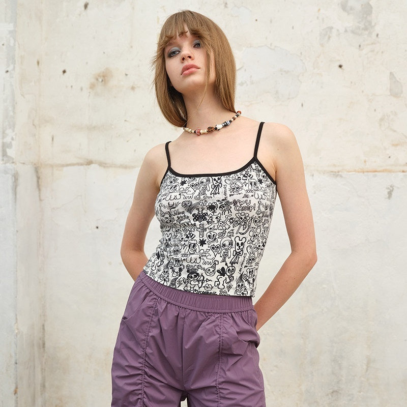 NextPassport_MOF_Black_White_Graffiti_Pink_Trim_Cropped_Women's_Cotton_Camisoles_729593306184_MISSTT