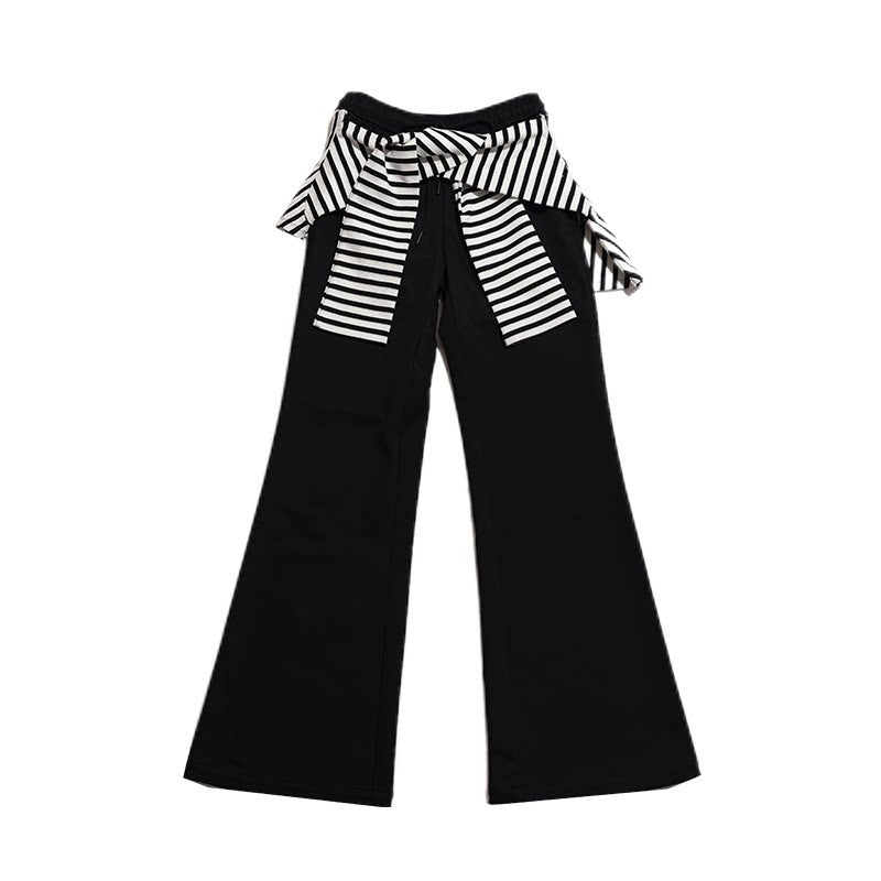 NextPassport_MOF_Black_White_Stripe_Patch_Faux_Two_Piece_Women's_Cotton_Spandex_Flare_Pants_814938926296_MISSTT
