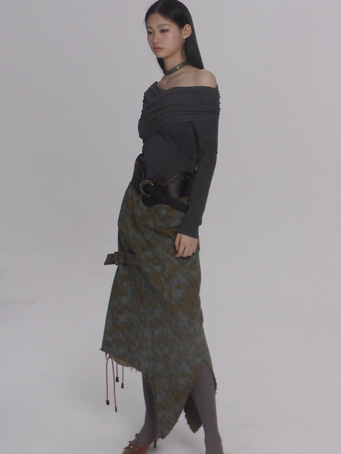 NextPassport MOF Blue Brown Tie Dye Asymmetrical Denim Women's 100 Percent Cotton Maxi Skirts