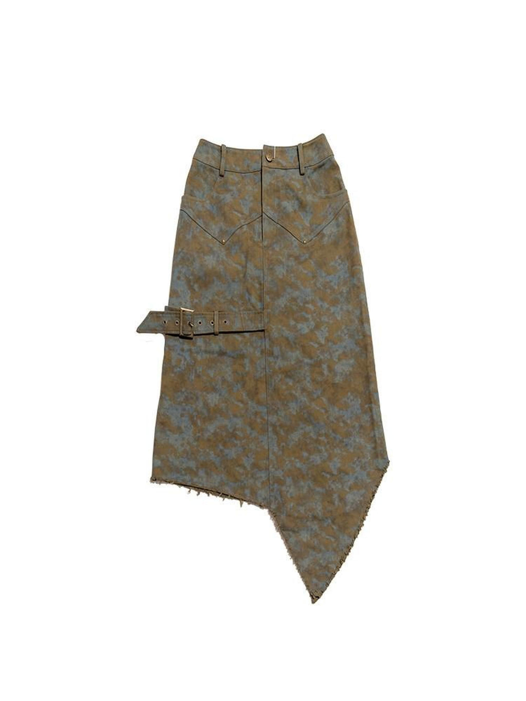 NextPassport MOF Blue Brown Tie Dye Asymmetrical Denim Women's 100 Percent Cotton Maxi Skirts
