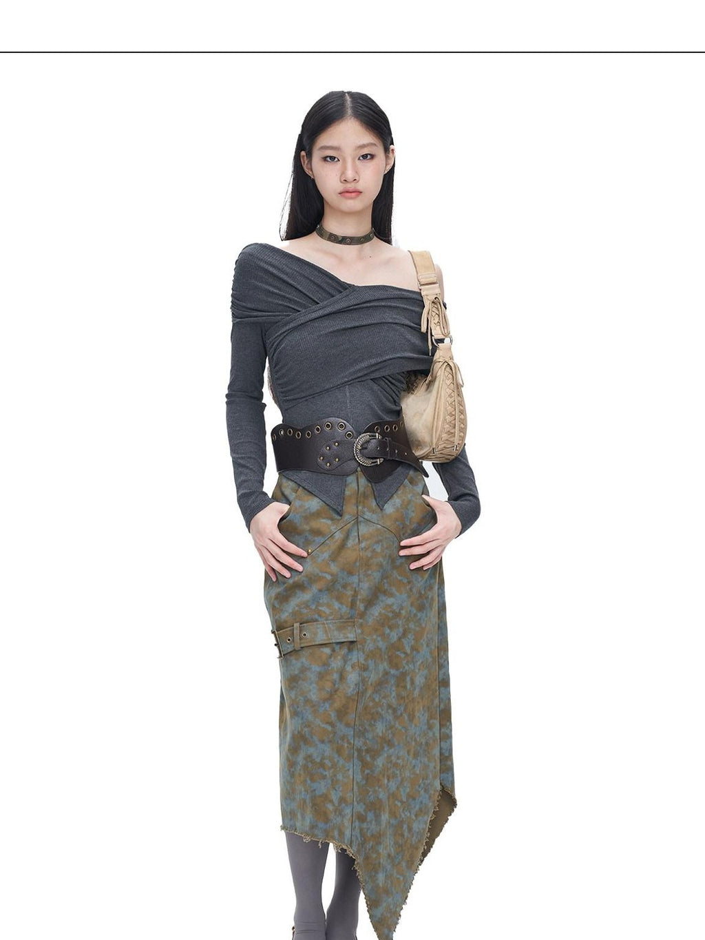NextPassport MOF Blue Brown Tie Dye Asymmetrical Denim Women's 100 Percent Cotton Maxi Skirts