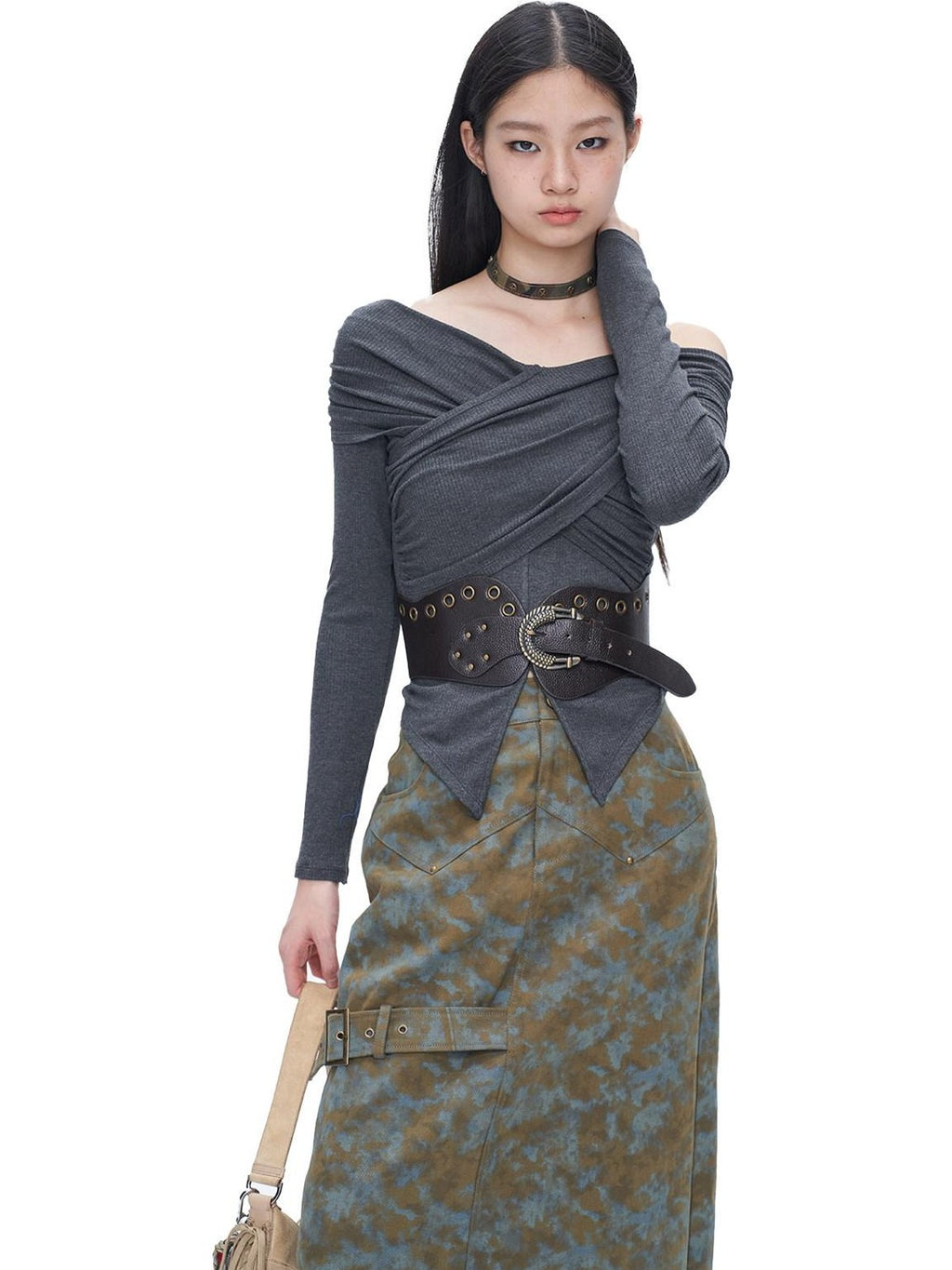 NextPassport MOF Blue Brown Tie Dye Asymmetrical Denim Women's 100 Percent Cotton Maxi Skirts