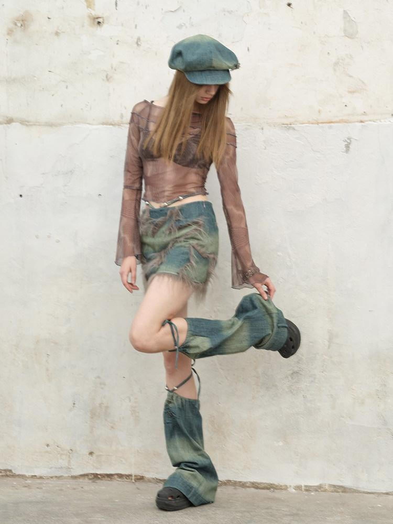 NextPassport MOF Blue Denim Octagonal Newsboy Short Brim Plain Women's Cotton Berets