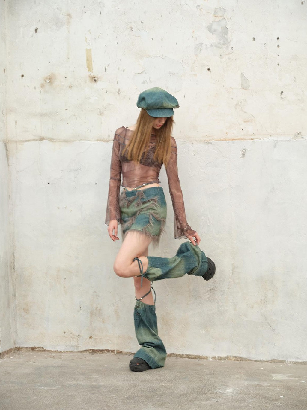 NextPassport MOF Blue Denim Octagonal Newsboy Short Brim Plain Women's Cotton Berets