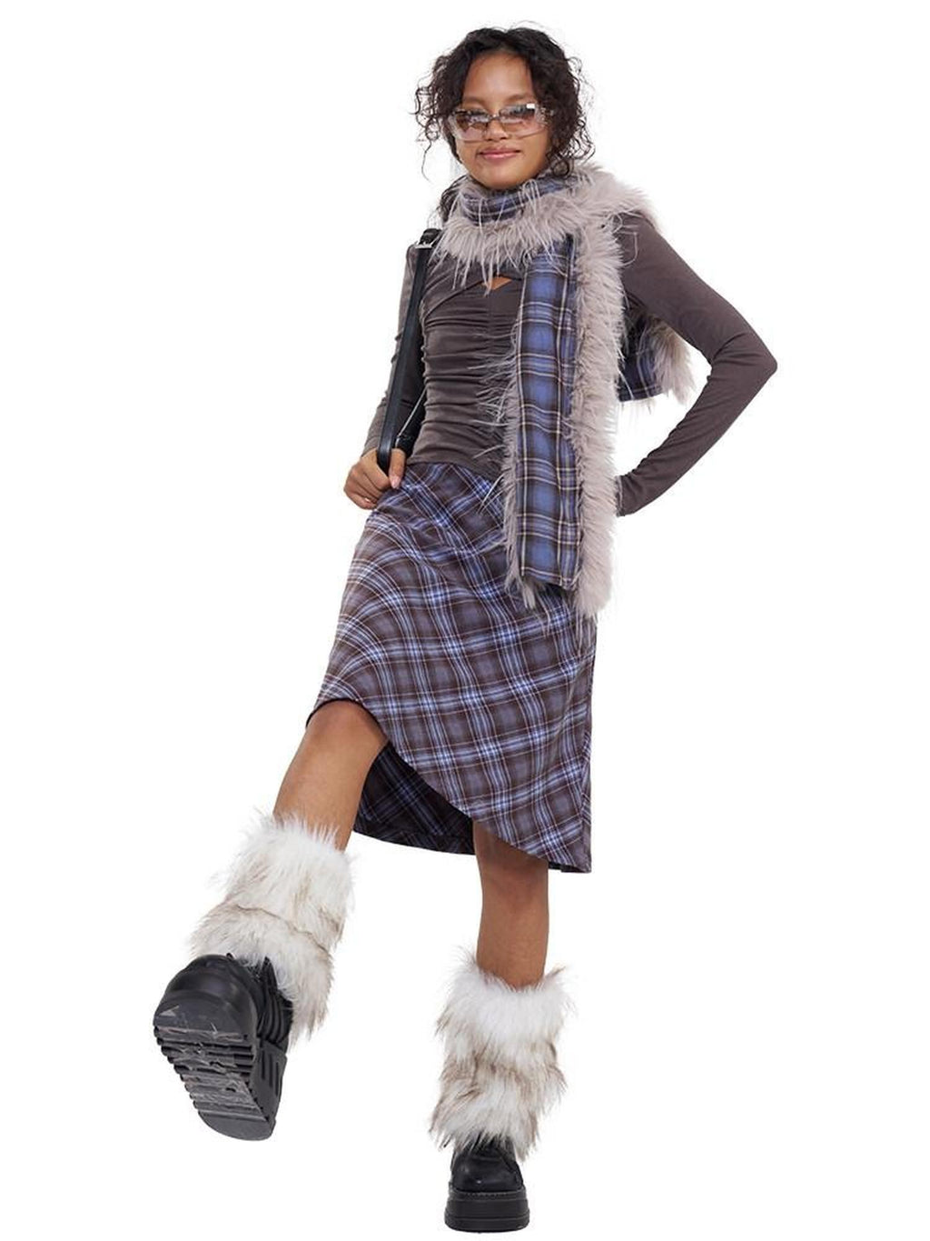 NextPassport MOF Blue Purple Plaid Fuzzy Long Women's Polyester Scarves & Shawls