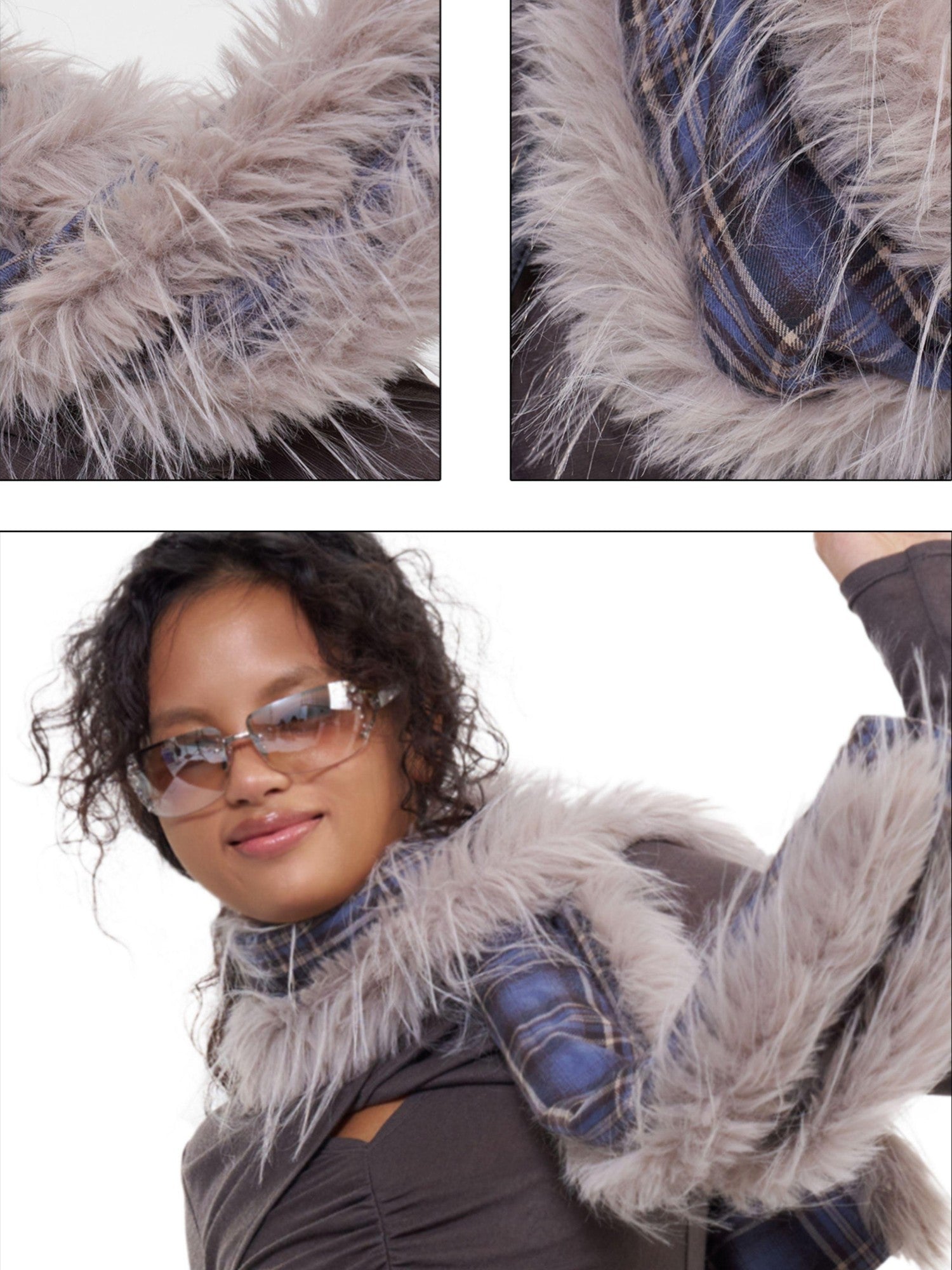 NextPassport MOF Blue Purple Plaid Fuzzy Long Women's Polyester Scarves & Shawls
