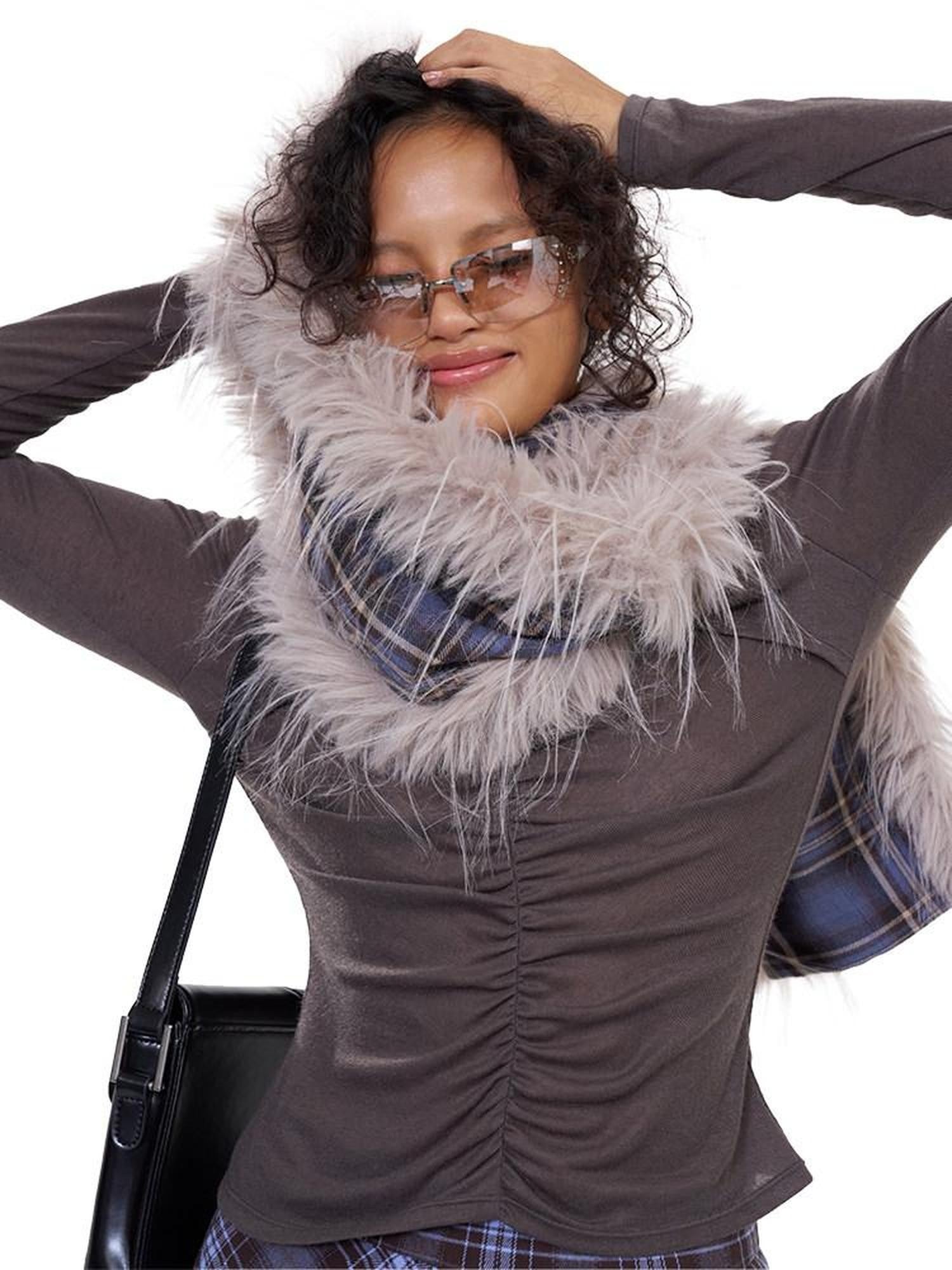 NextPassport MOF Blue Purple Plaid Fuzzy Long Women's Polyester Scarves & Shawls