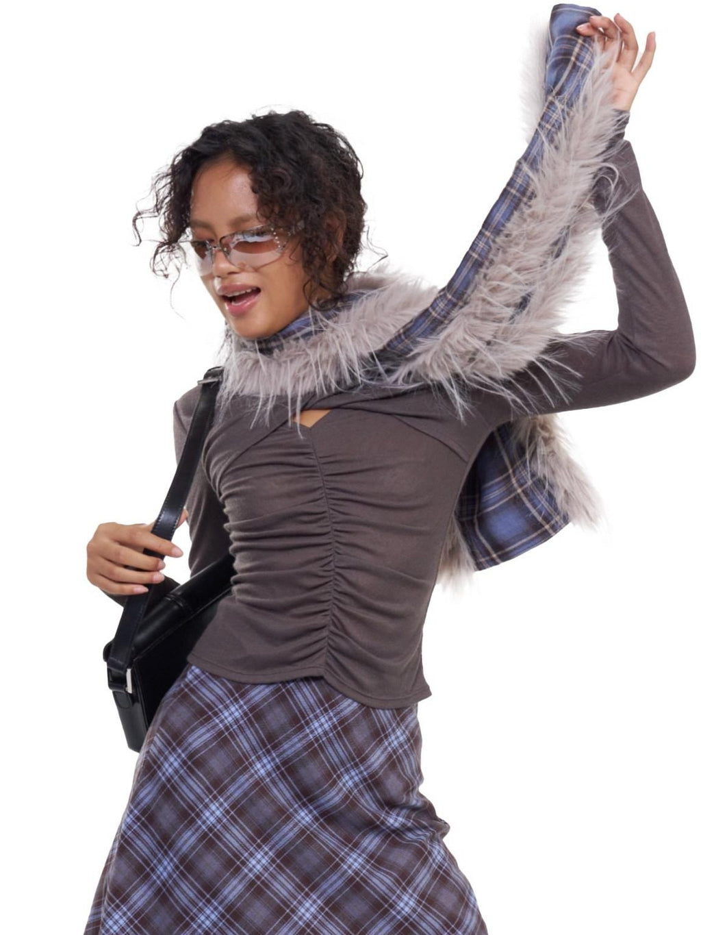 NextPassport MOF Blue Purple Plaid Fuzzy Long Women's Polyester Scarves & Shawls