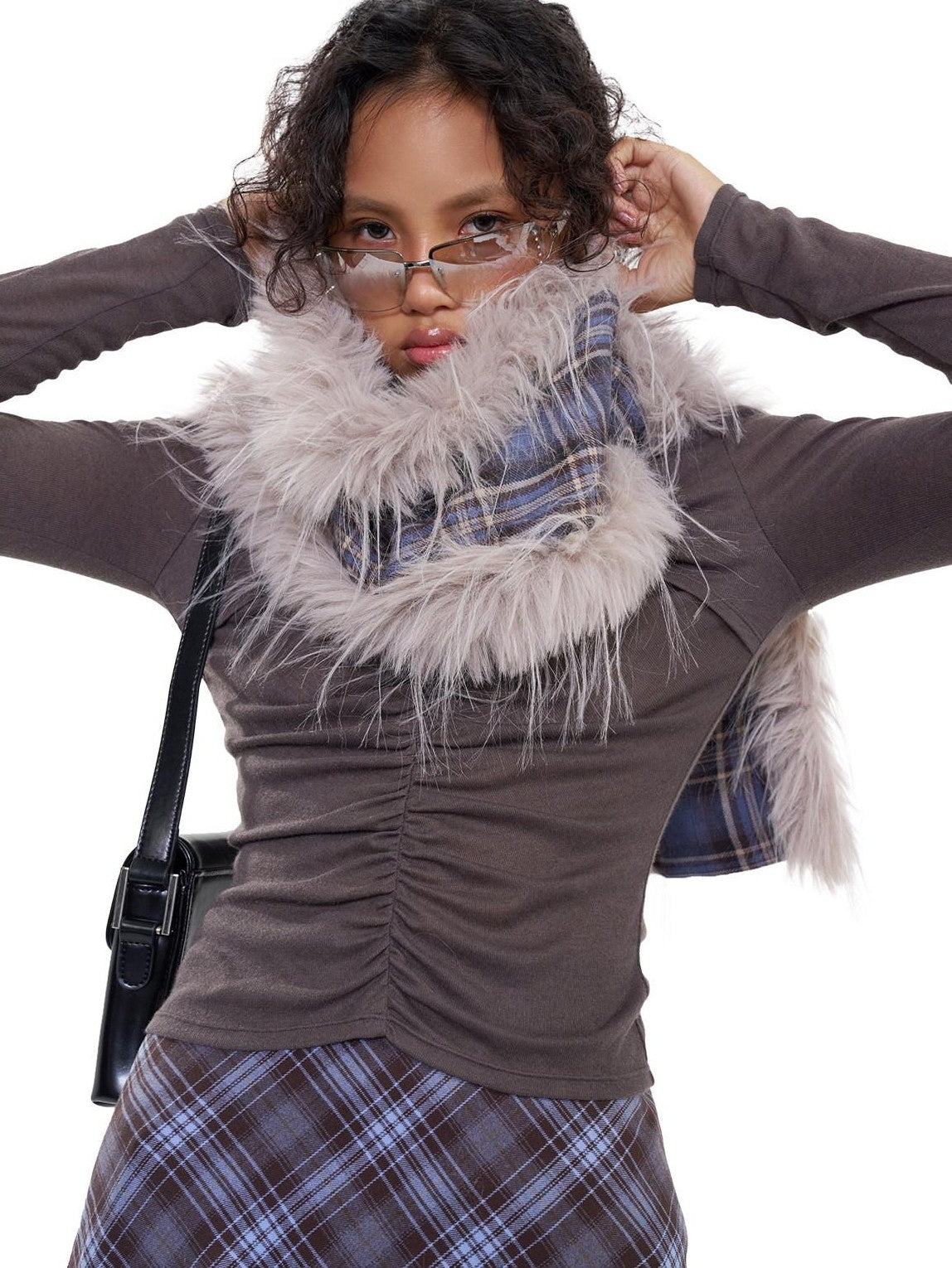 NextPassport MOF Blue Purple Plaid Fuzzy Long Women's Polyester Scarves & Shawls
