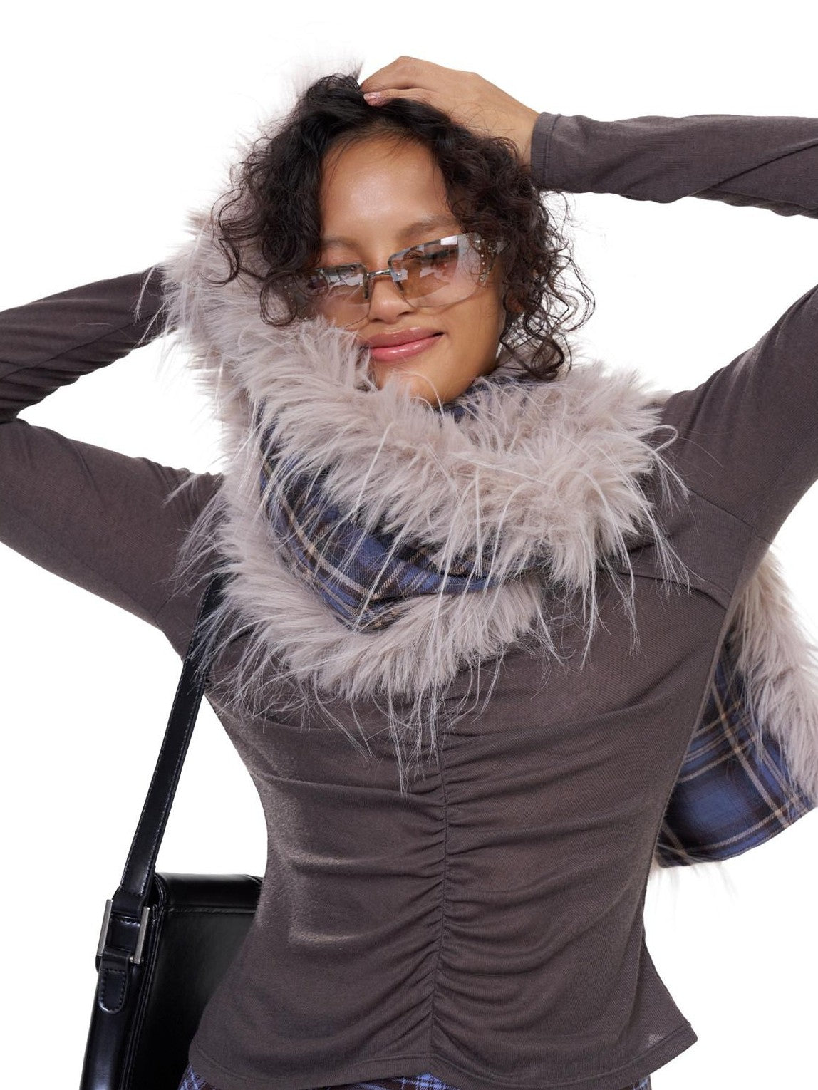 NextPassport MOF Blue Purple Plaid Fuzzy Long Women's Polyester Scarves & Shawls