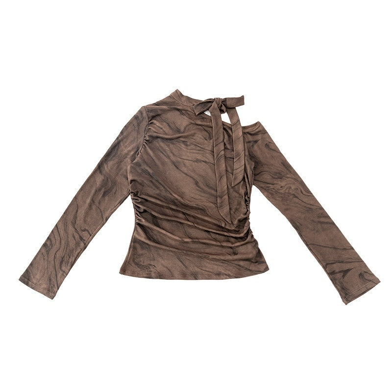 NextPassport_MOF_Brown_Asymmetric_One_Shoulder_Scarf_Printed_Women's_Long_Sleeve_T-shirts_839782558238_MISSTT