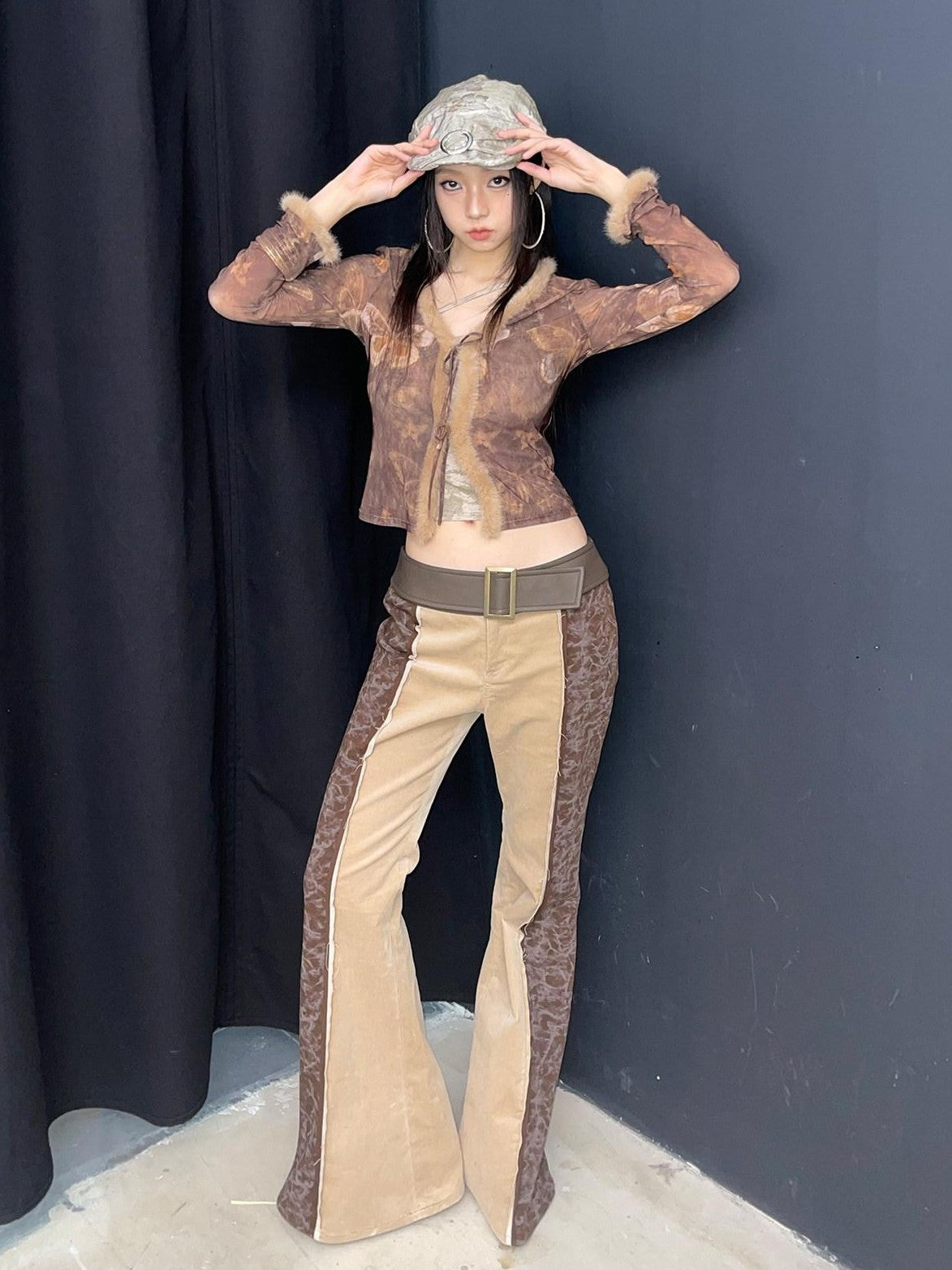 NextPassport MOF Brown Butterfly Mesh Eyelash Trim Tie Waist Women's Polyester Cardigans
