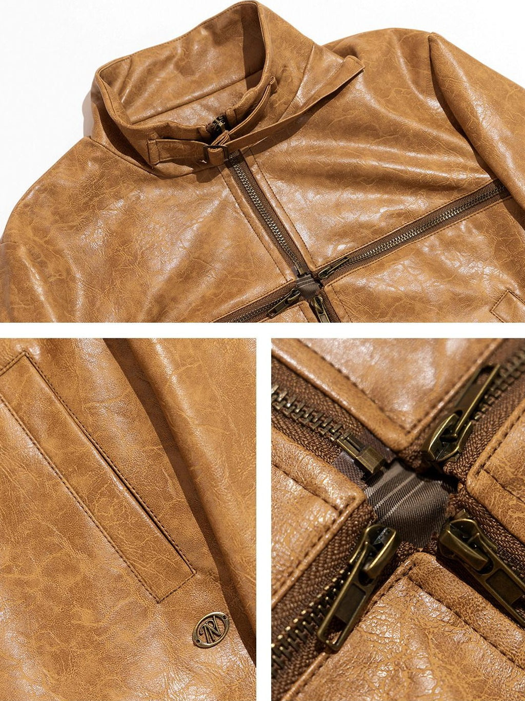 NextPassport MOF Brown Cross Zipper Cropped Slim Fit Women's Pu Leather Jackets