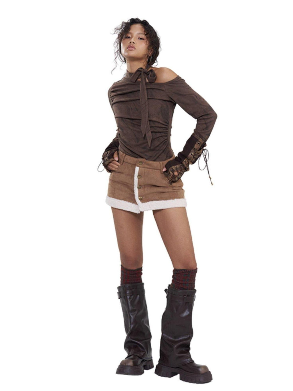 NextPassport MOF Brown Faux Fur Integrated A Line Women's Polyester Blend Mini Skirts
