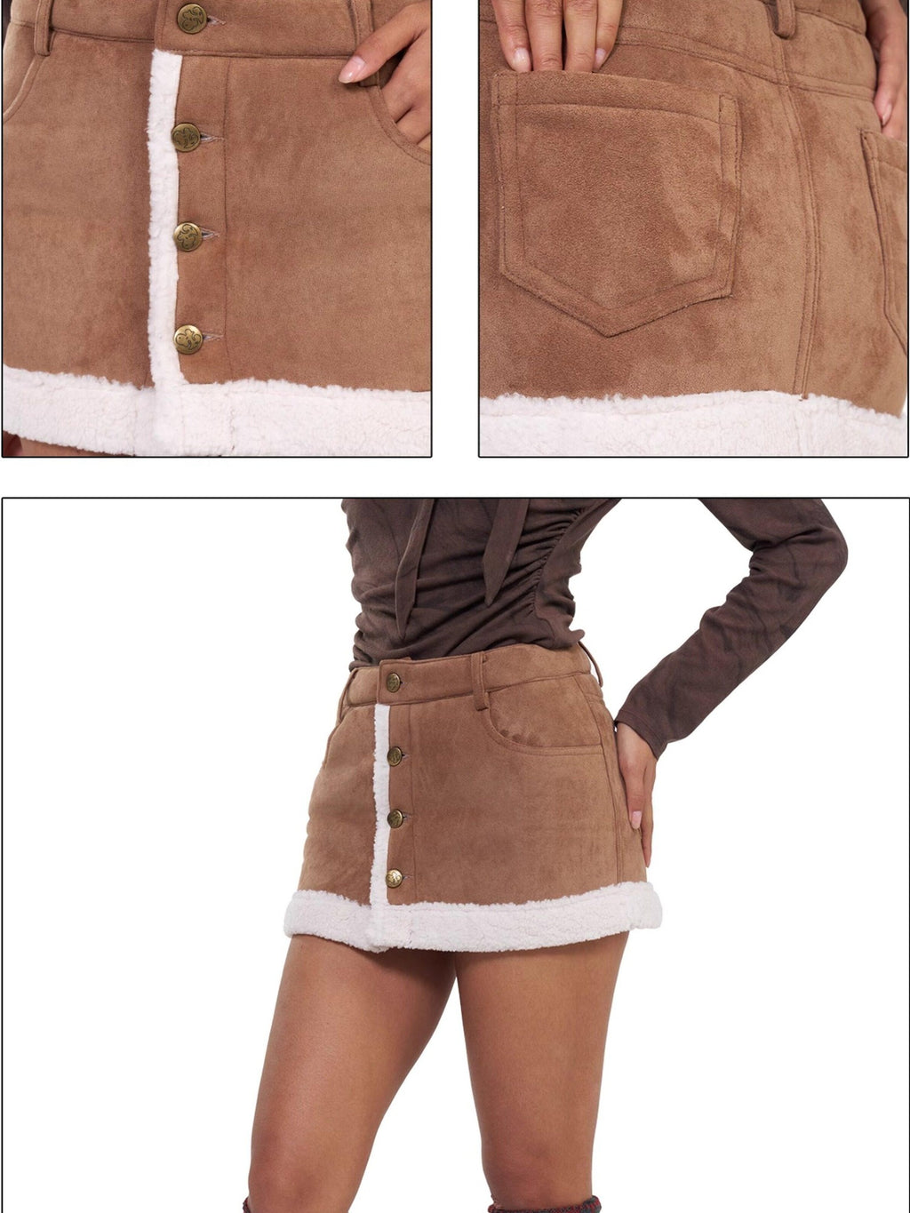 NextPassport MOF Brown Faux Fur Integrated A Line Women's Polyester Blend Mini Skirts