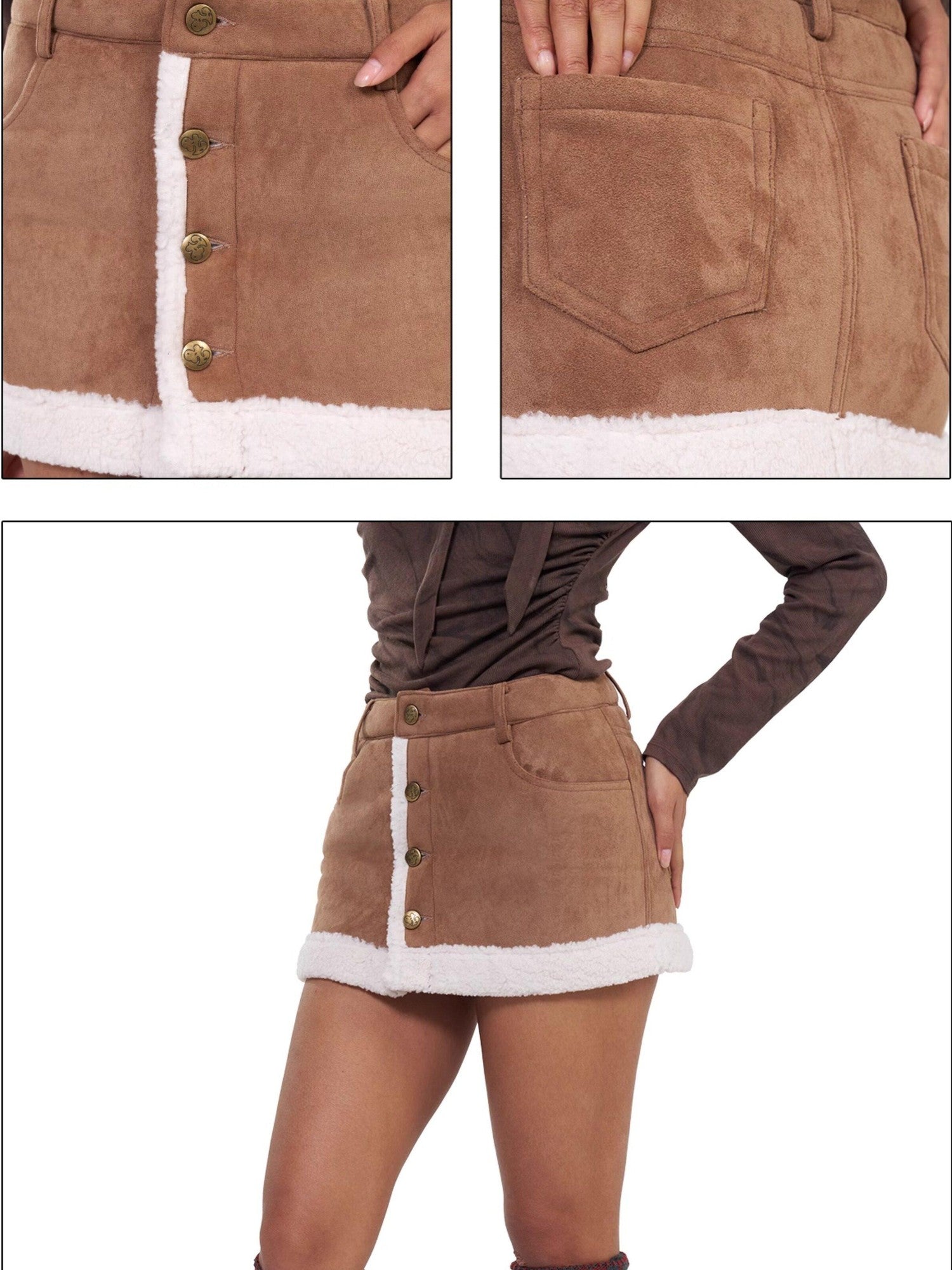 NextPassport MOF Brown Faux Fur Integrated A Line Women's Polyester Blend Mini Skirts