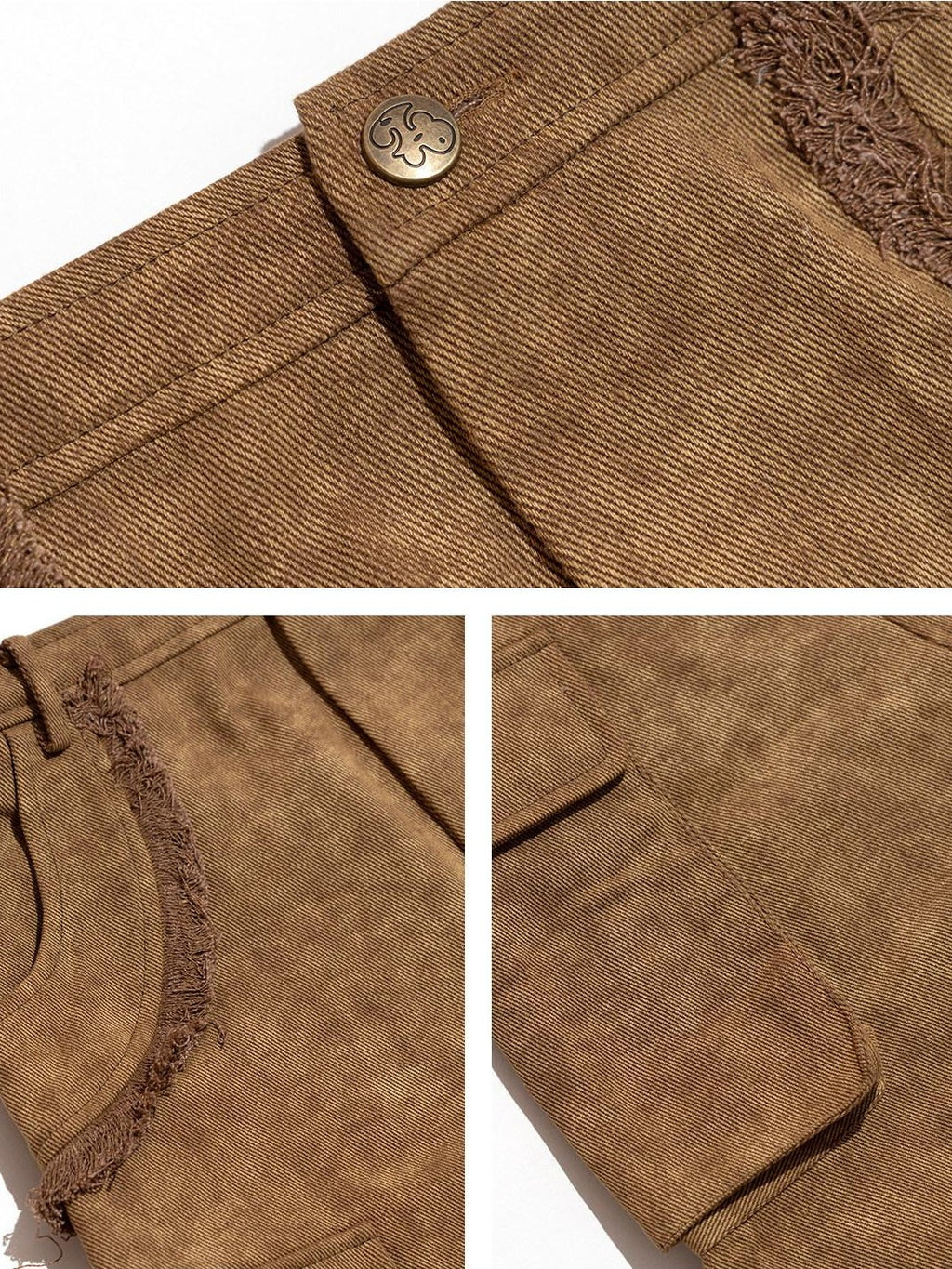 NextPassport MOF Brown Frayed Hem Slit Large Pockets Women's Cotton Denim Maxi Skirts