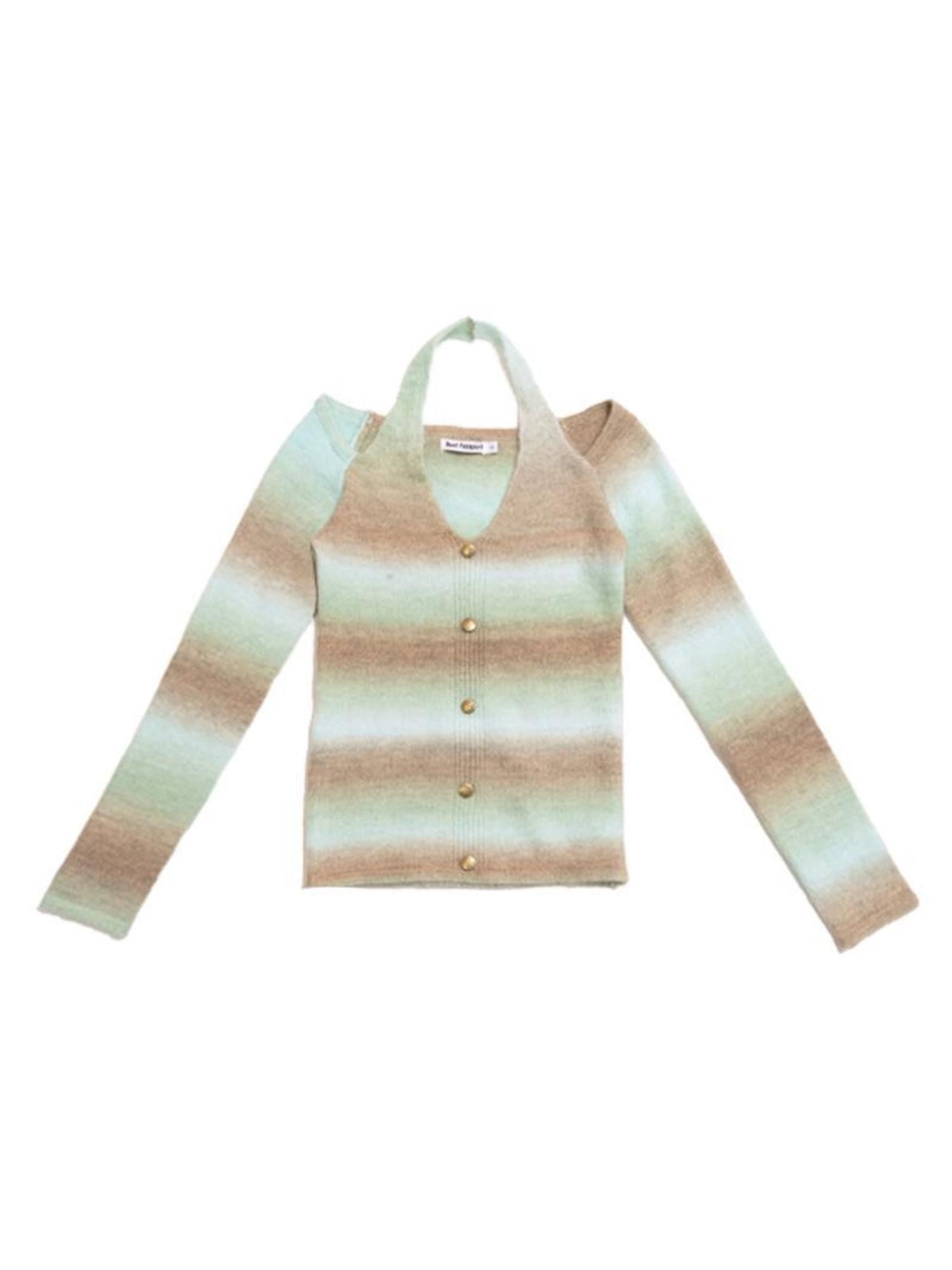 NextPassport MOF Brown Green Colorblock Embroidered Halter Neck Women's Knit Cardigans