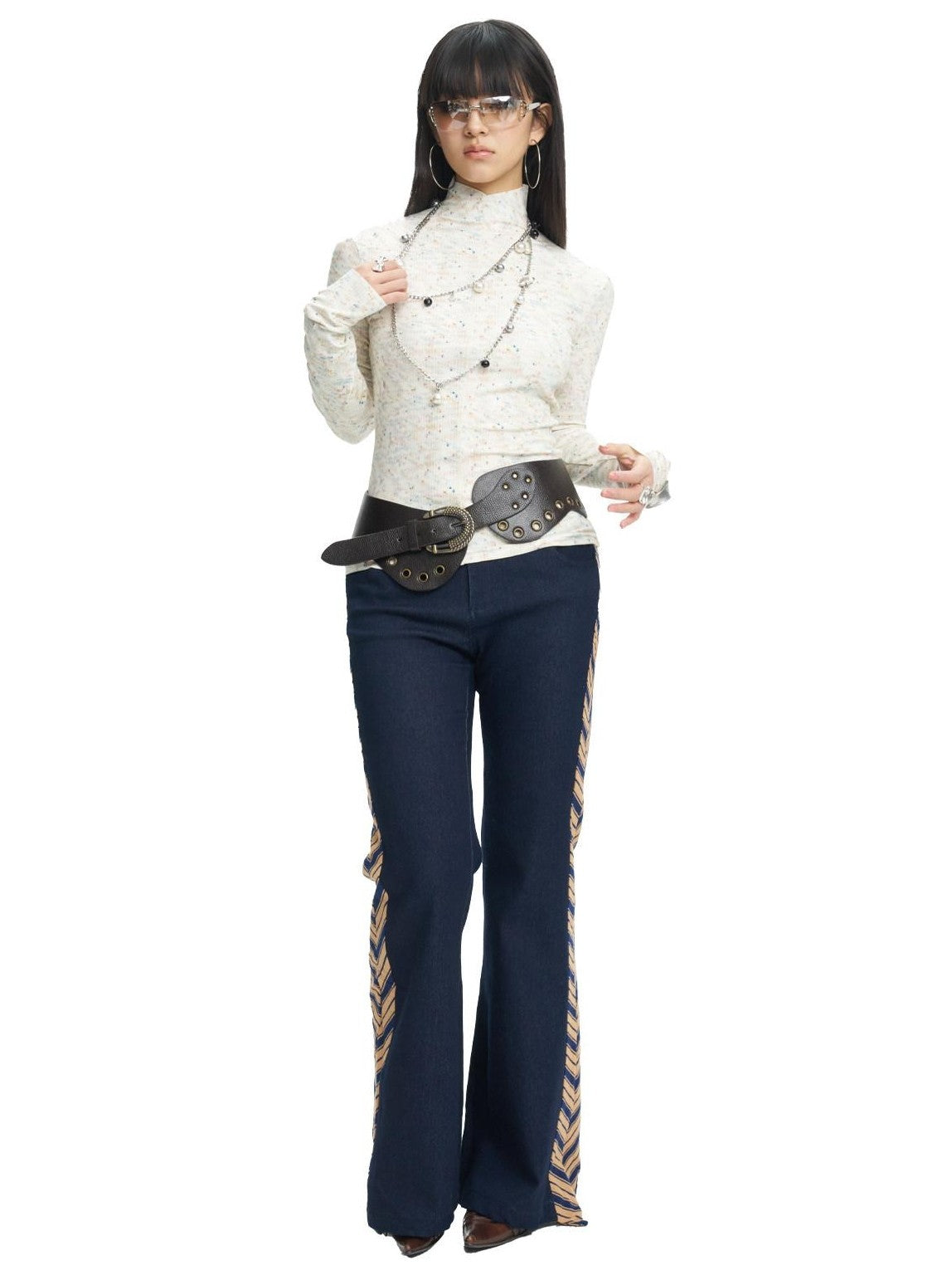 NextPassport MOF Brown High Neck Slim Fit Women's Viscose Spandex Blend Long Sleeve T-shirts