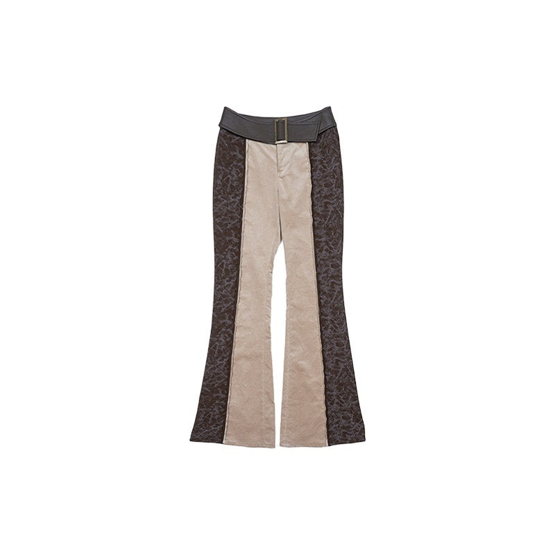 NextPassport_MOF_Brown_Khaki_Colorblock_Leather_Belt_Knit_Women's_Cotton_Stretch_Flare_Pants_767638863140_MISSTT