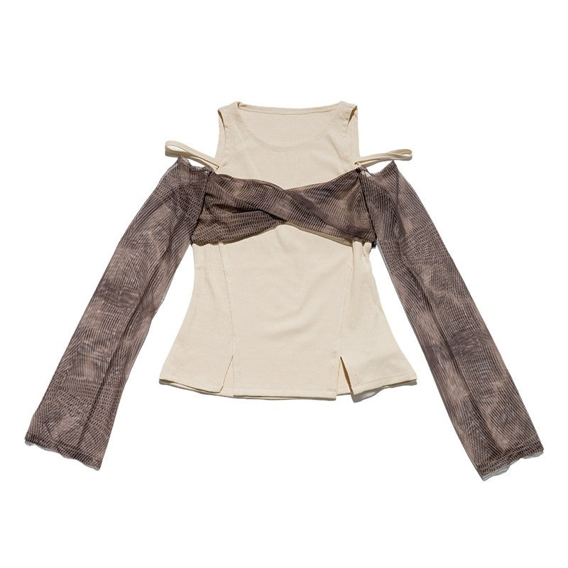 NextPassport_MOF_Brown_Mesh_Faux_Two_Piece_Bustier_Women's_Tulle_Off-shoulder_T-shirts_729454413636_MISSTT