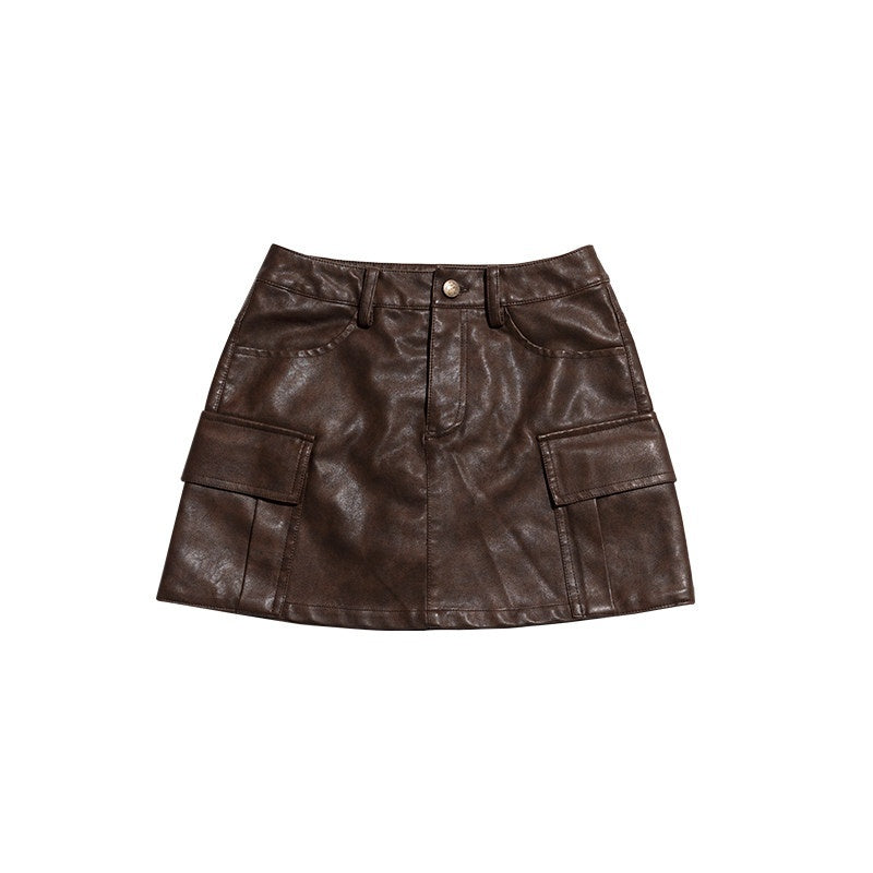 NextPassport_MOF_Brown_Patchwork_Pocket_Mechanical_Lapel_Short_Women's_Pu_Moto_Jackets_839861349938_MISSTT