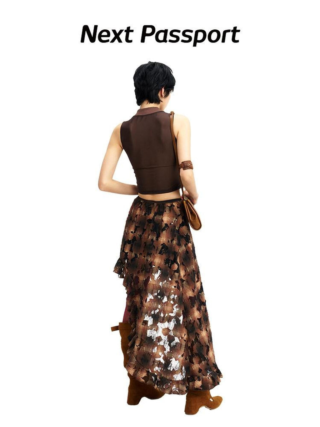 NextPassport MOF Brown Plaid Cutout Lace Distressed Women's Cotton Asymmetric Clothing Accessories
