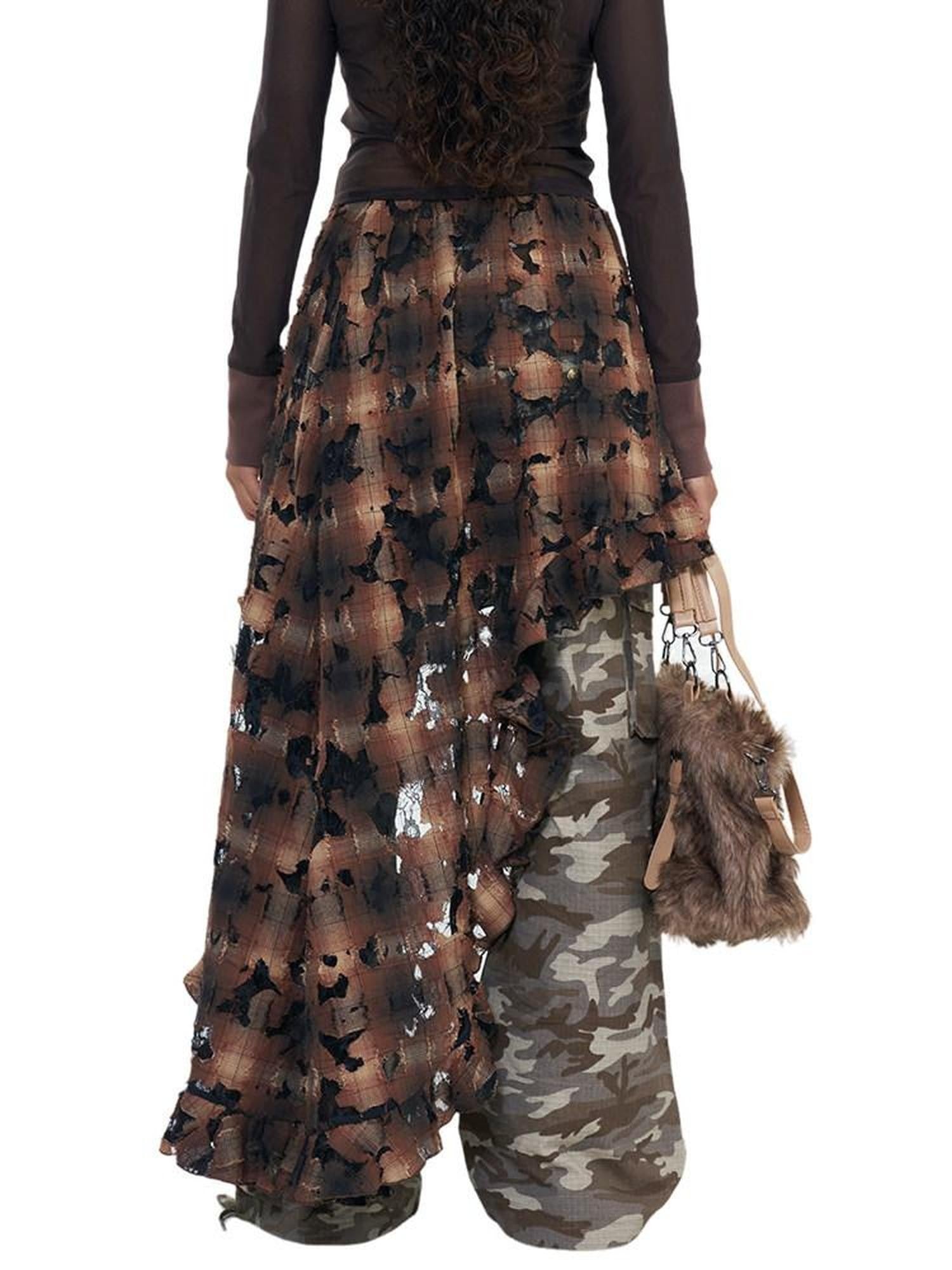NextPassport MOF Brown Plaid Distressed Lace Patchwork Women's Cotton Clothing Accessories