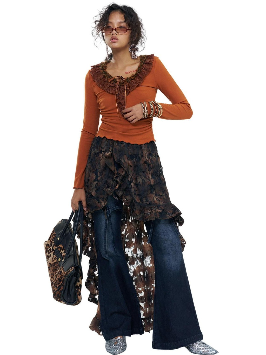 NextPassport MOF Brown Plaid Distressed Lace Patchwork Women's Cotton Clothing Accessories