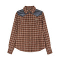 NextPassport_MOF_Brown_Plaid_Leather_Patch_Polo_Long_Sleeve_Women's_Polyester_Shirts_744030022133_MISSTT
