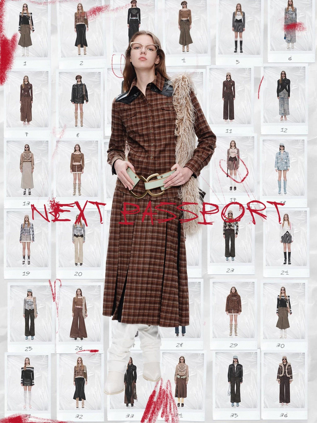 NextPassport MOF Brown Plaid Leather Patch Polo Long Sleeve Women's Polyester Shirts