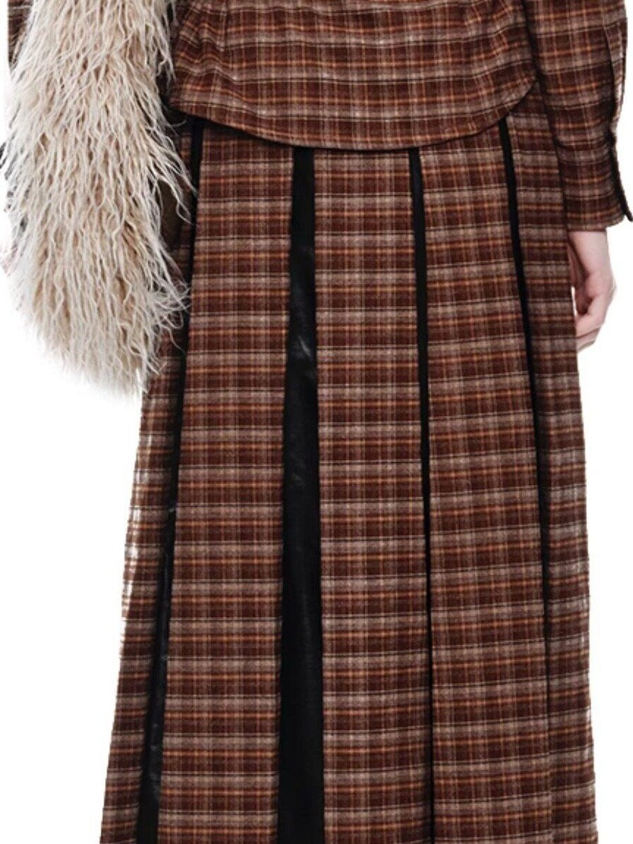 NextPassport MOF Brown Plaid Leather Patch Polo Long Sleeve Women's Polyester Shirts