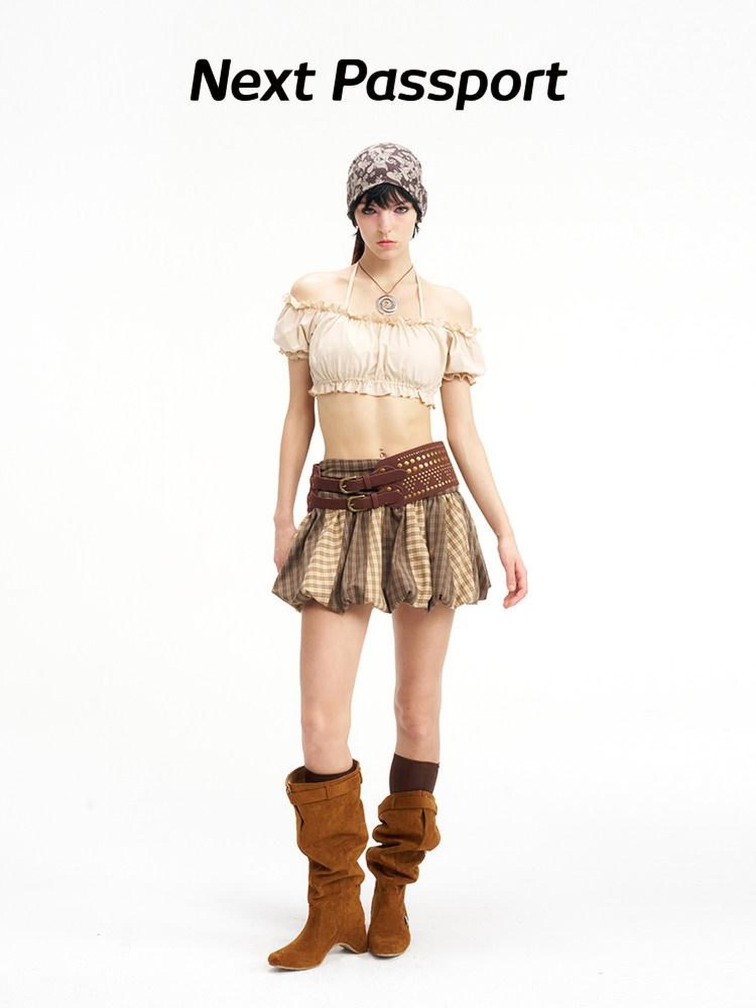 NextPassport MOF Brown Plaid Patchwork Striped Pumpkin Women's Polyester Blend Mini Skirts