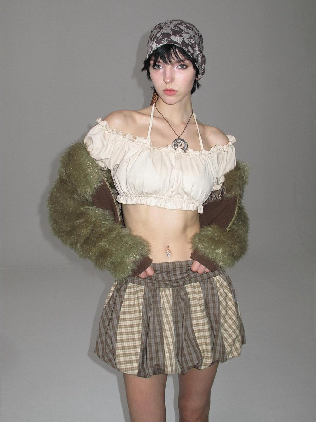 NextPassport MOF Brown Plaid Patchwork Striped Pumpkin Women's Polyester Blend Mini Skirts