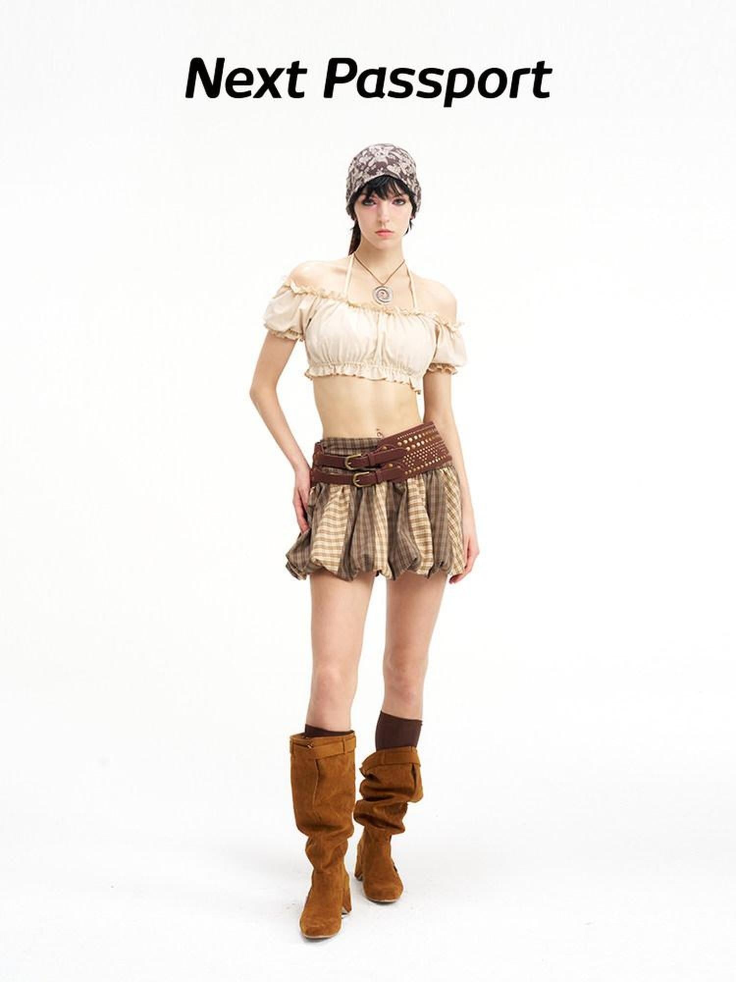 NextPassport MOF Brown Plaid Patchwork Striped Pumpkin Women's Polyester Blend Mini Skirts