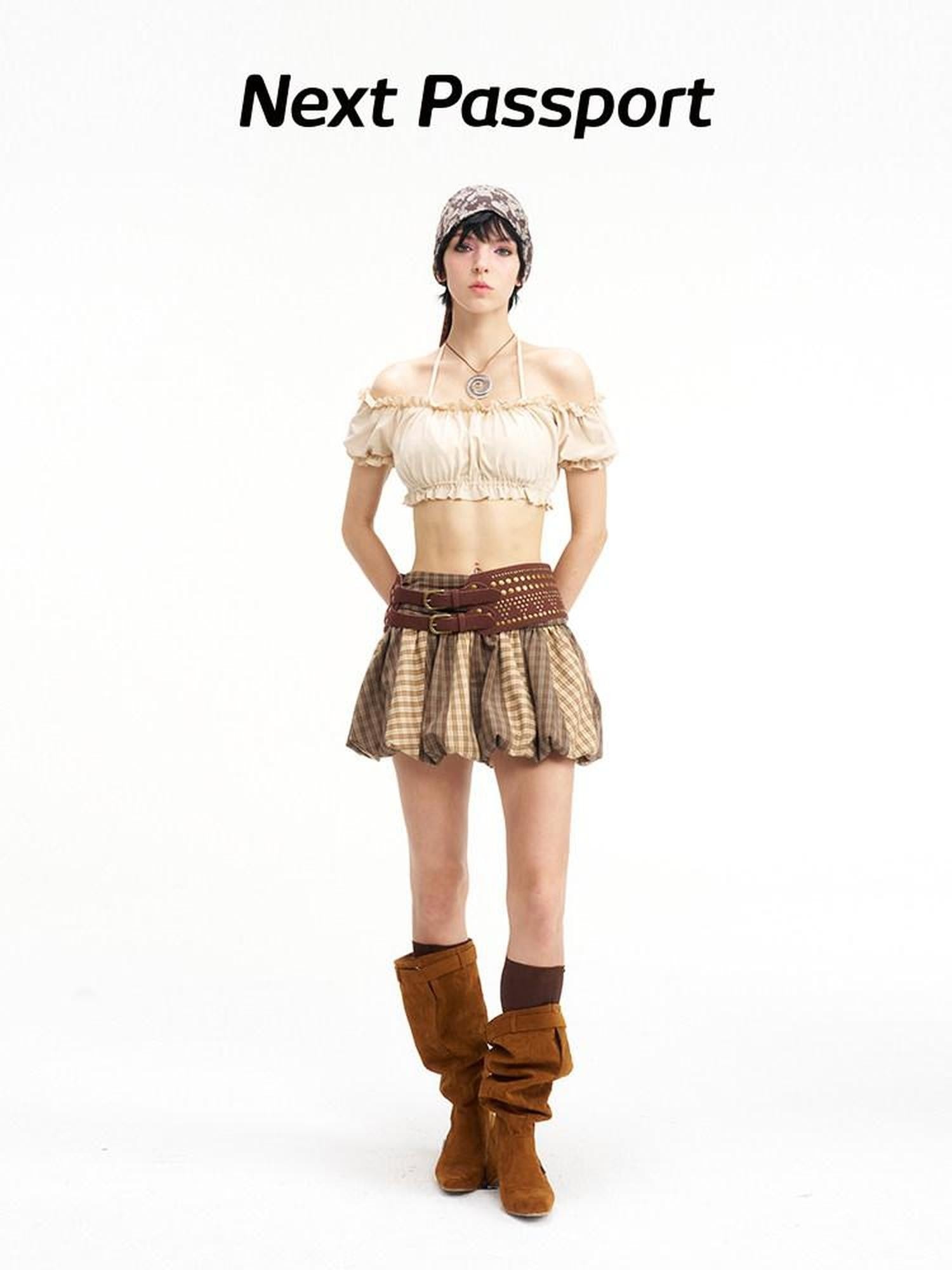 NextPassport MOF Brown Plaid Patchwork Striped Pumpkin Women's Polyester Blend Mini Skirts