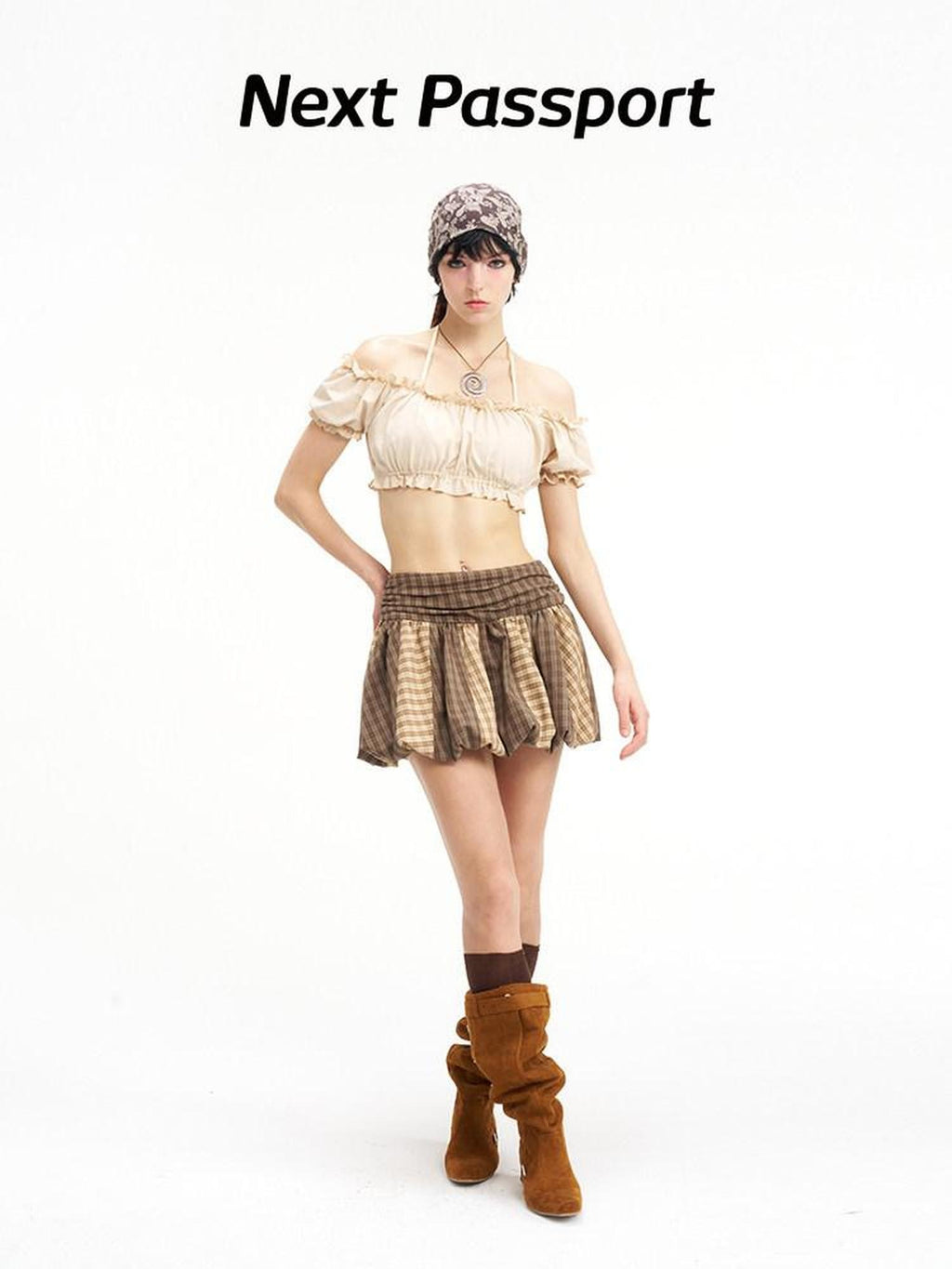 NextPassport MOF Brown Plaid Patchwork Striped Pumpkin Women's Polyester Blend Mini Skirts