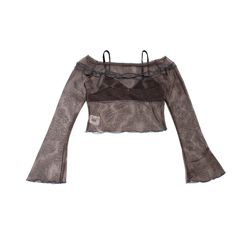 NextPassport_MOF_Brown_Printed_Flocked_Sheer_Camisole_Women's_Mesh_Long_Sleeve_T-shirts_729132239001_MISSTT