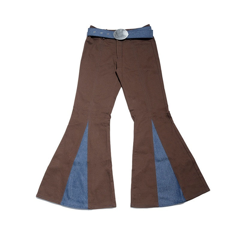 NextPassport_MOF_Brown_Spliced_Colorblock_Low_Waist_Slimming_Women's_Cotton_Flare_Pants_728608608575_MISSTT