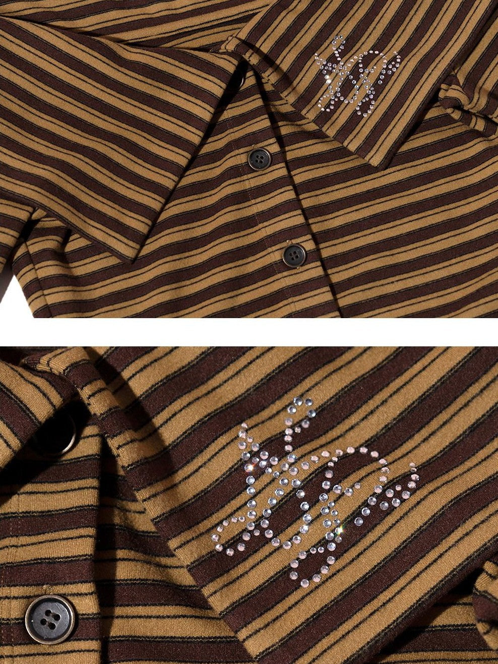 NextPassport MOF Brown Striped Knit Oversized Lapel Off Shoulder Women's Long Sleeve T-shirts