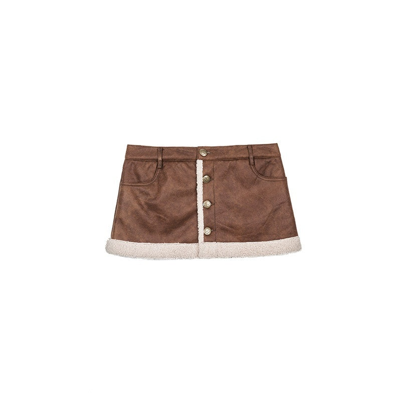 NextPassport_MOF_Brown_Suede_Fleece_Lined_Mid_Waist_A_Line_Women's_Polyester_Mini_Skirts_744135883149_MISSTT