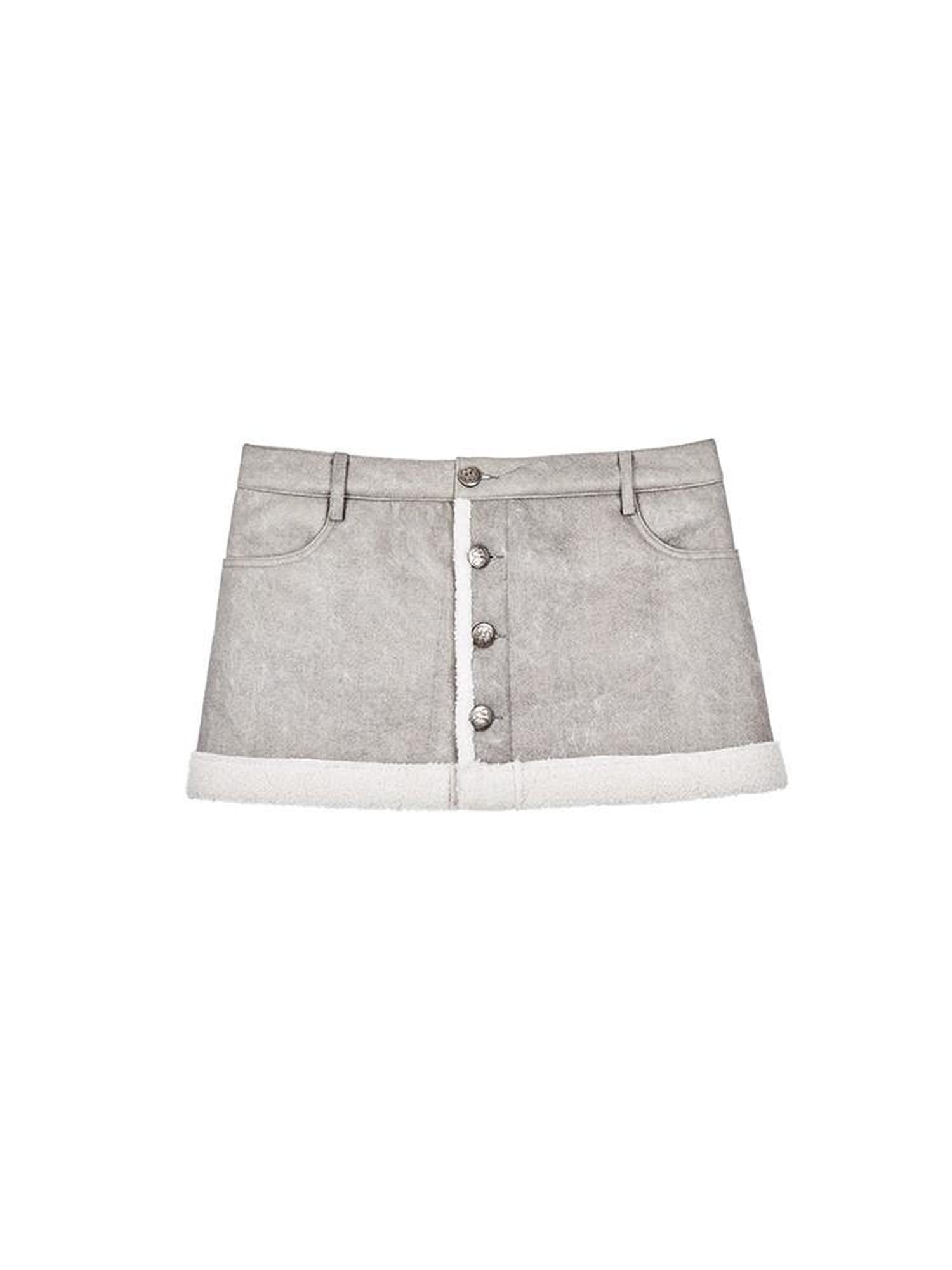 NextPassport MOF Brown Suede Fleece Lined Mid Waist A Line Women's Polyester Mini Skirts