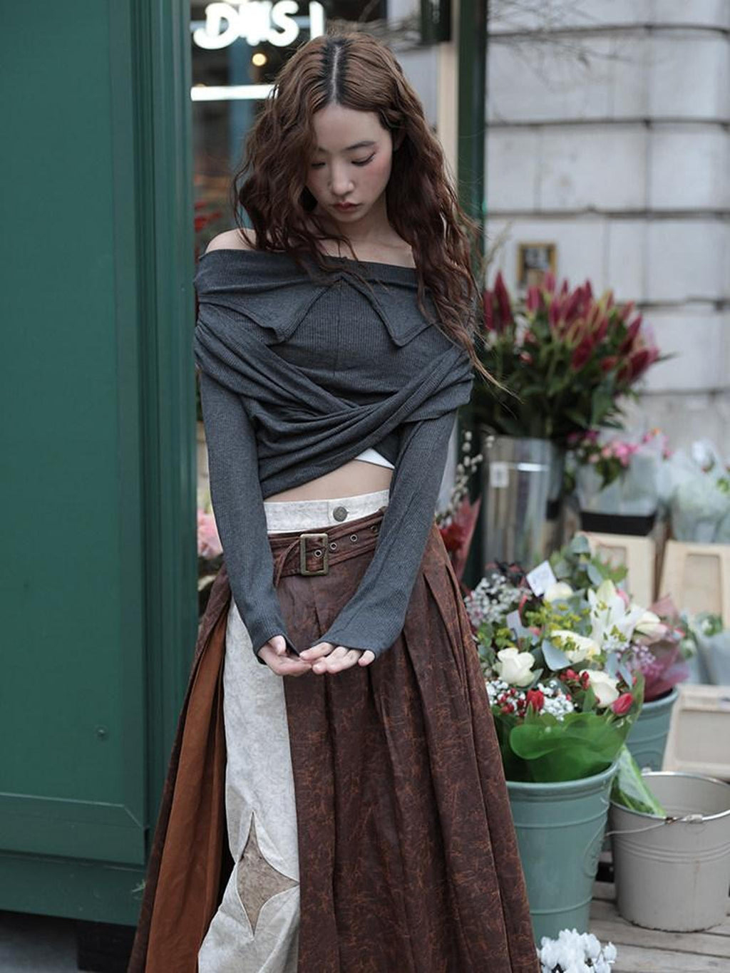 NextPassport MOF Brown Suede Pleated High Waist Women's Polyester Blend Maxi Skirts
