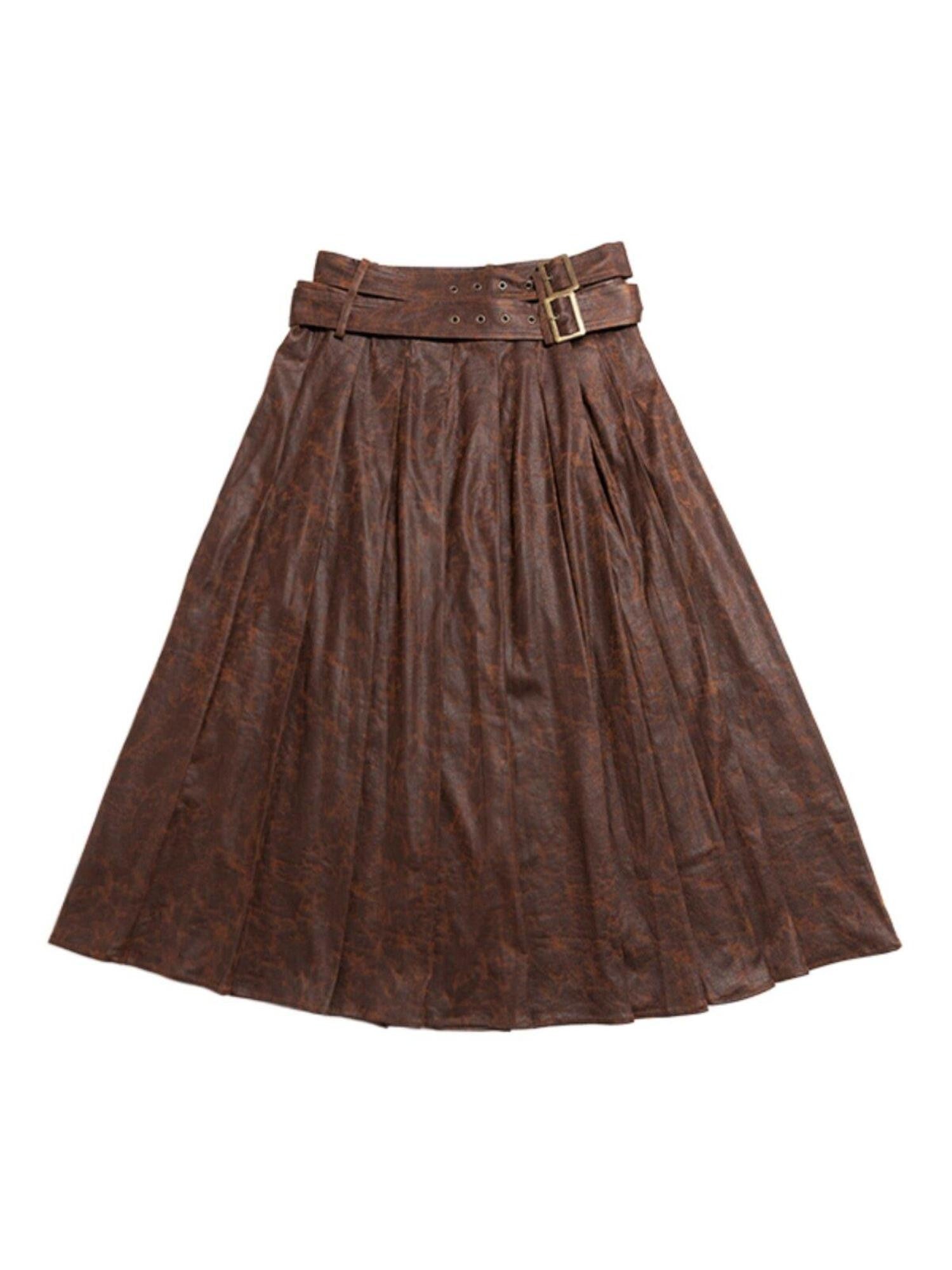 NextPassport MOF Brown Suede Pleated High Waist Women's Polyester Blend Maxi Skirts