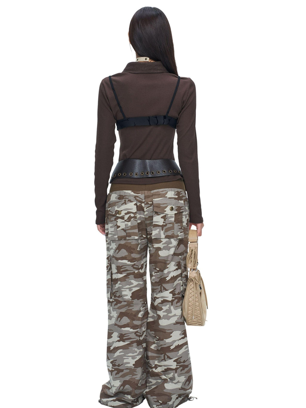 NextPassport MOF Camo Low Rise Ribbed Waist Micro Flare Women's Cotton Bootcut Pants