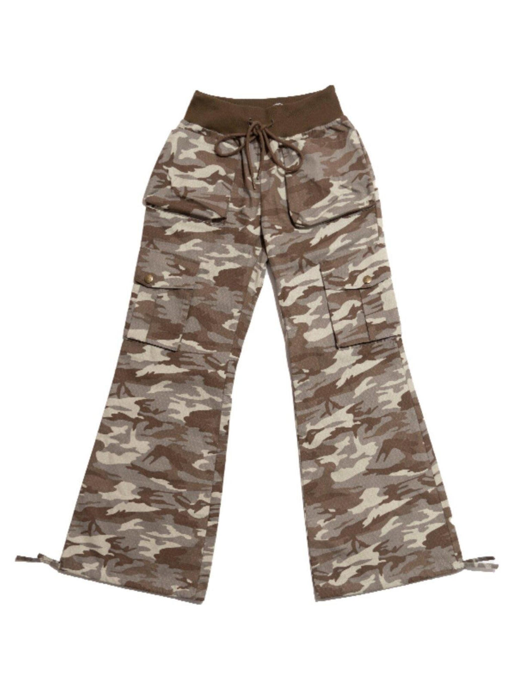 NextPassport MOF Camo Low Rise Ribbed Waist Micro Flare Women's Cotton Bootcut Pants